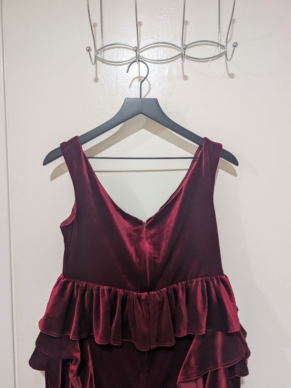 ASOS Red Velvet Peplum Ruffle Mini Dress - Picture 9 of 14